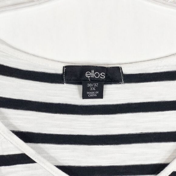 Ellos Plus Size 30W 32W Top 3X Rounded V Neck Tee Black White Striped 717‎ - Picture 10 of 15